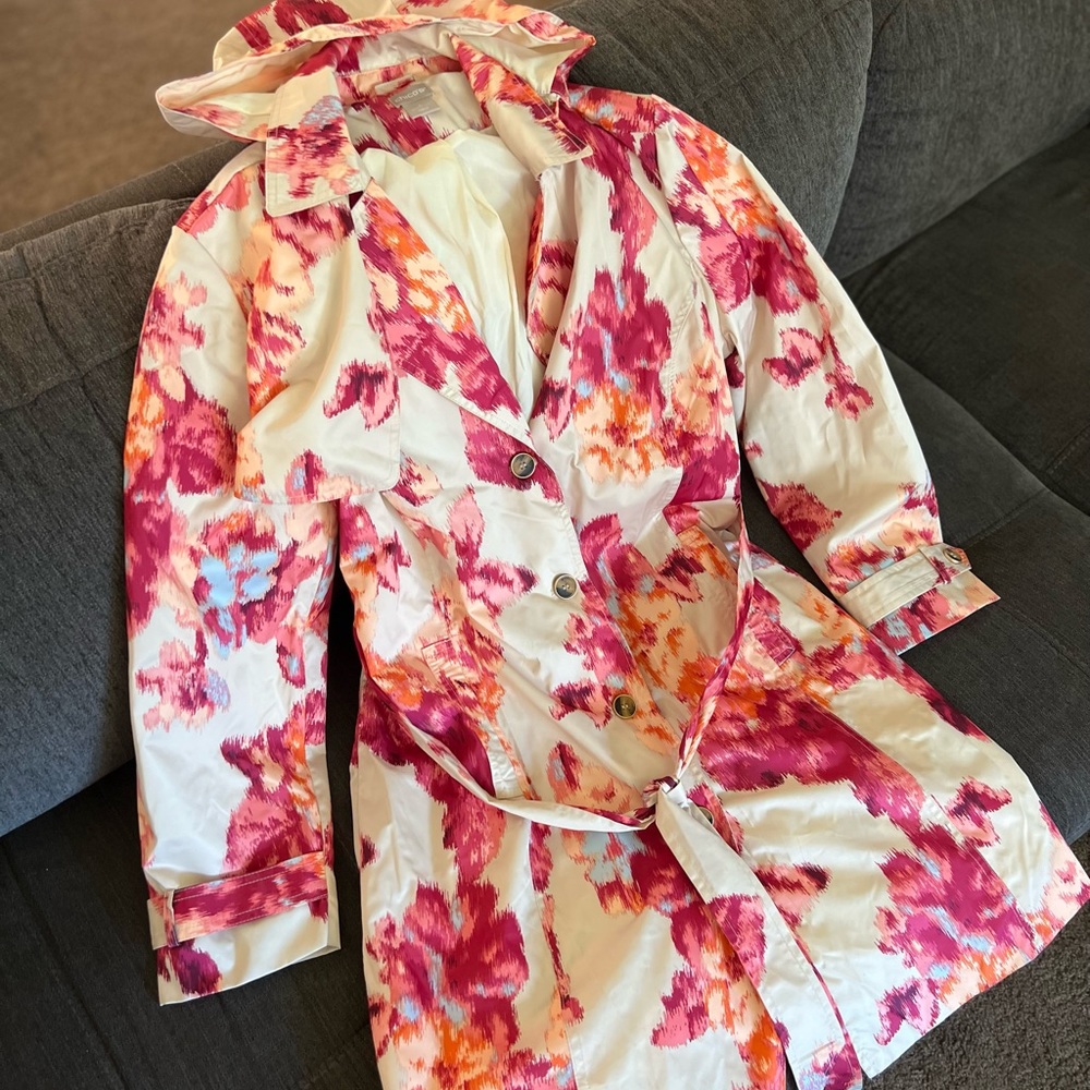 Chicos Floral Hooded Rain Jacket- Women’s L